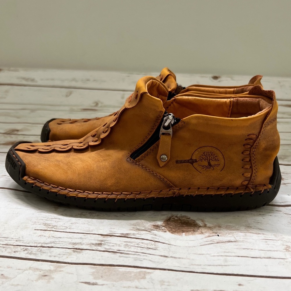 Menico Leather Ankle Boots Tan Hand Stitched Casual Zip Up Shoes Size 43